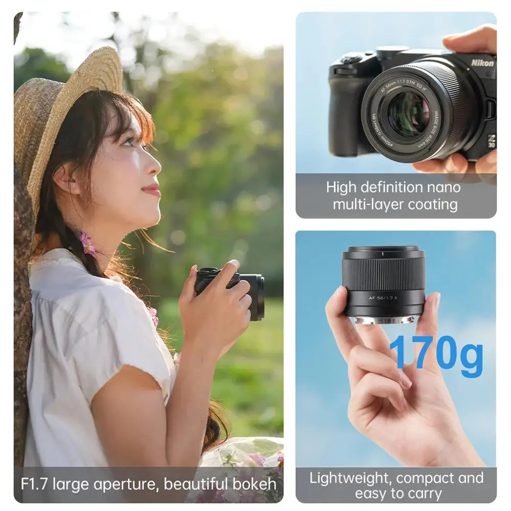 Viltrox 56mm F1.7 자동 초점 APS-C 경량 대구경 렌즈 (후지 X 마운트,  E 마운트, 니콘 Z 마운트용)
