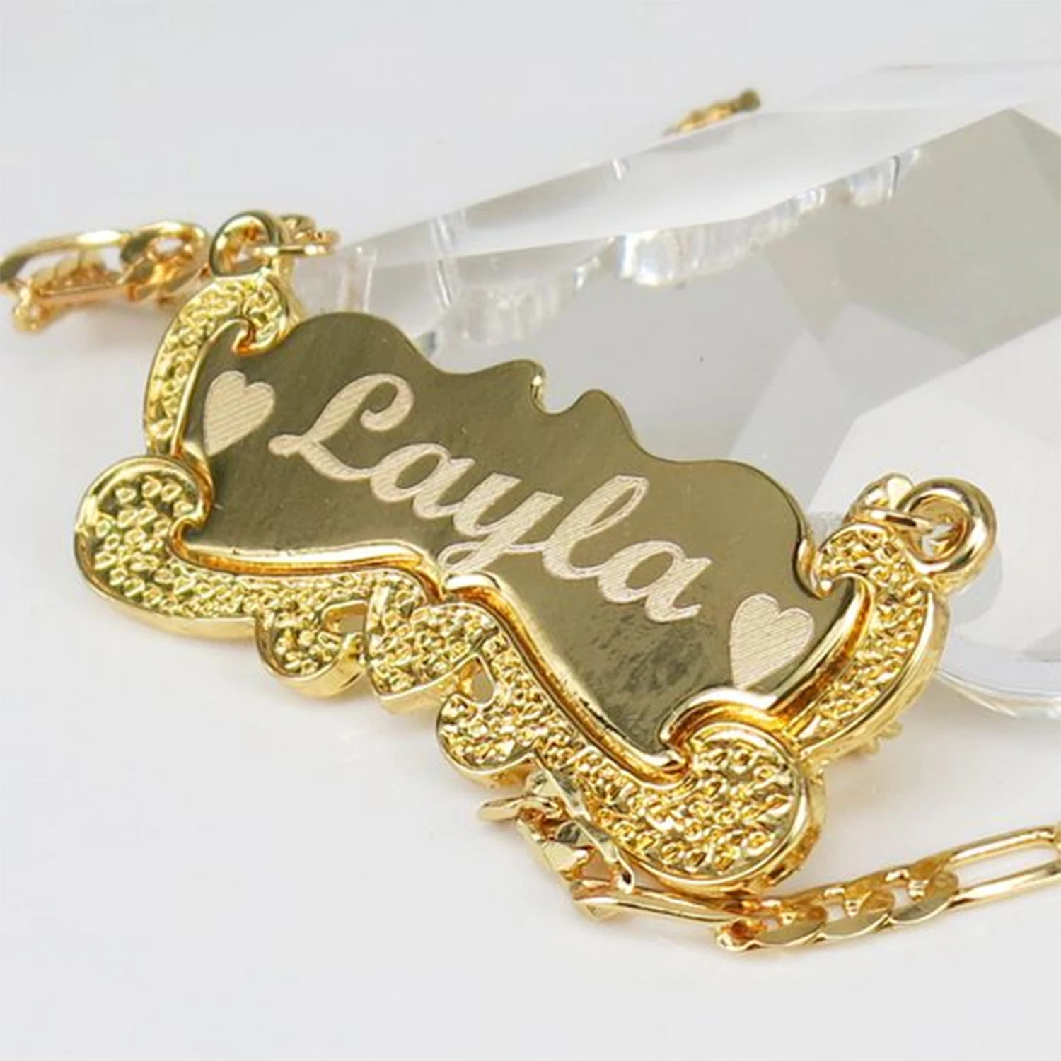 Custom Name Necklace 18K Gold Two Tone Gold With Heart