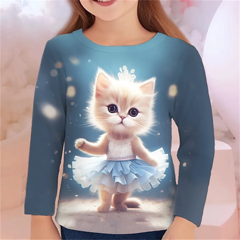 

Girls' 3d Graphic T Shirt Tee Long Sleeve Kids 3-12 Years Casual Tops Clothes For Children Animal Cats T-Shirts 2023 Autumn Girl