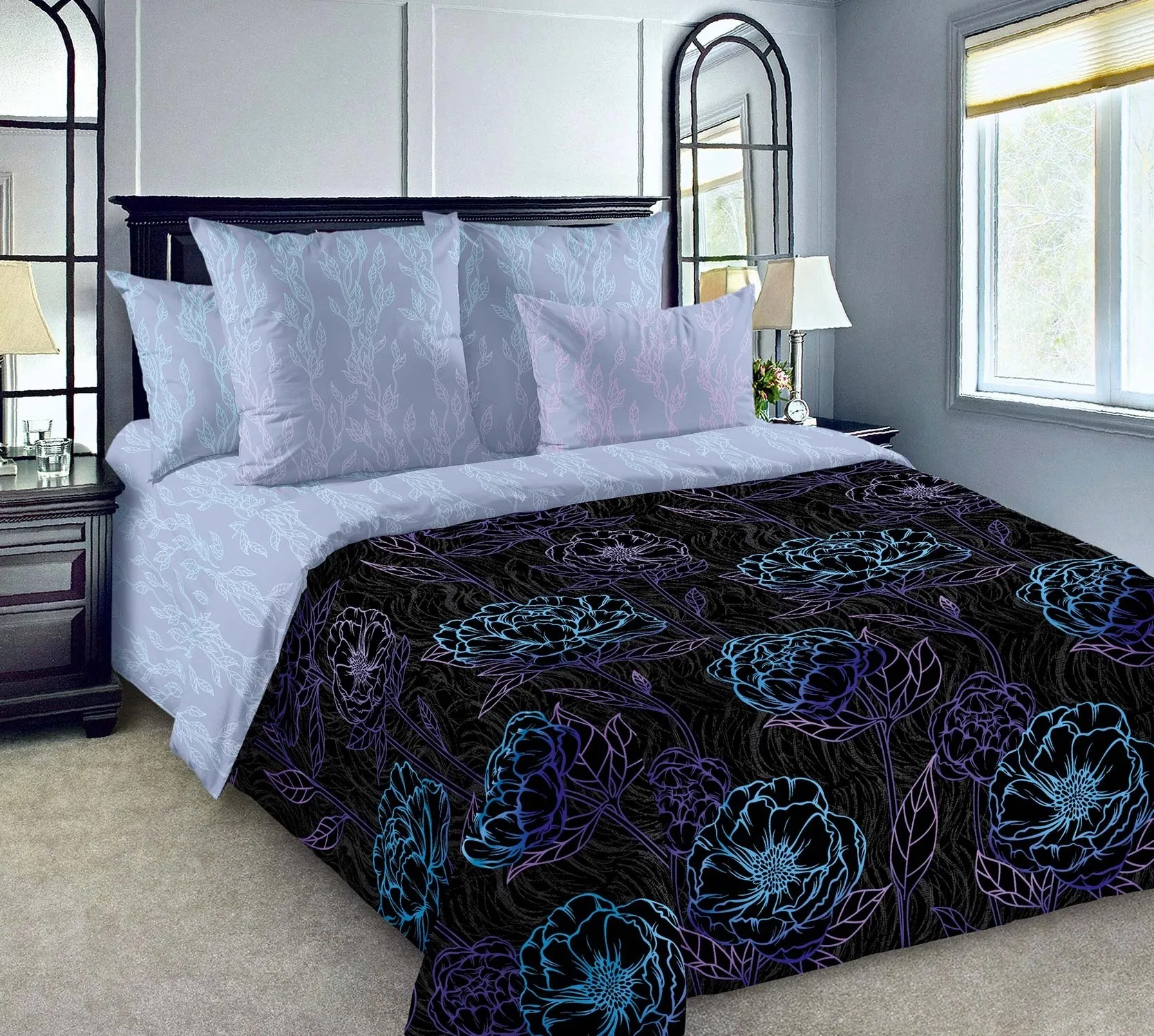 Bed sheets percale иллюминация (blue), кпб percale cotton 100