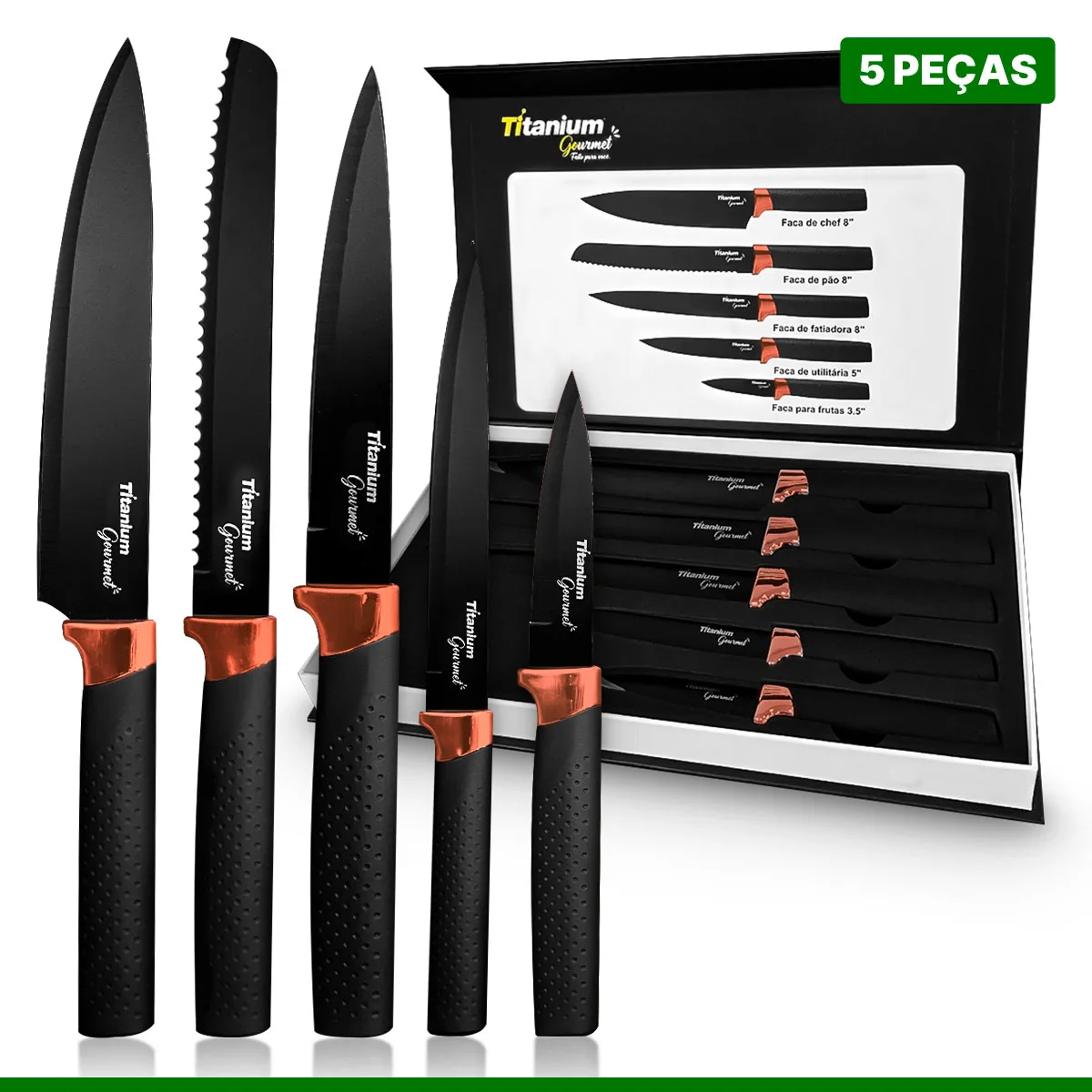 5 Pieces Red Inox Professional Non-Stick Kitchen Knives Set Kit