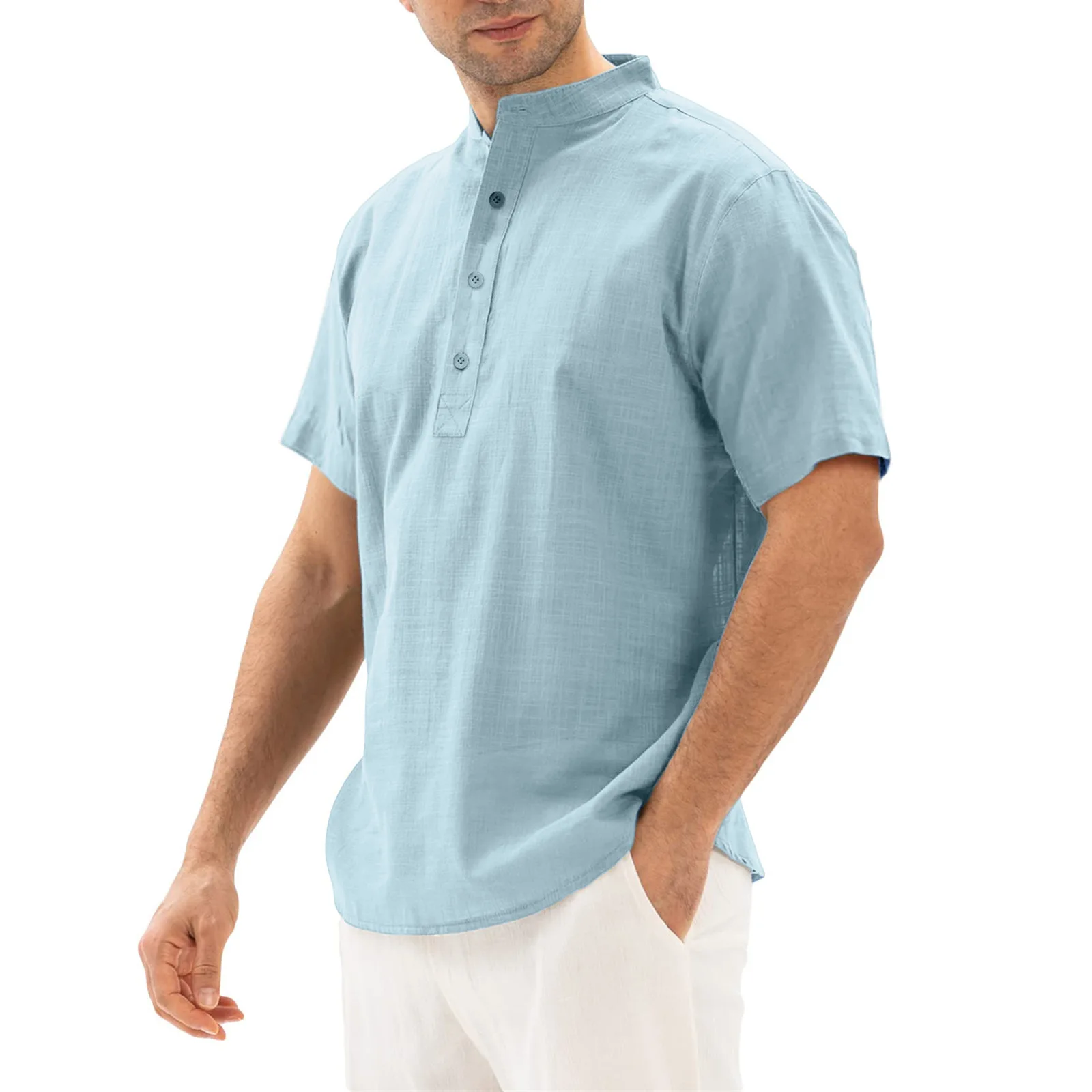 

2022 Men Linen Shirts Short Sleeve Breathable Men's Baggy Casual Shirts Slim Fit Solid Cotton Shirts Mens Pullover Tops Blouse