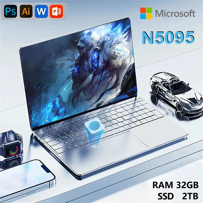 Nowy Laptop N5095 32GB RAM 2048GB SSD Intel Windows 11 Pro komputer biurowy gaming portabl komputer przenośny klawiatura odblokowująca odcisk palca