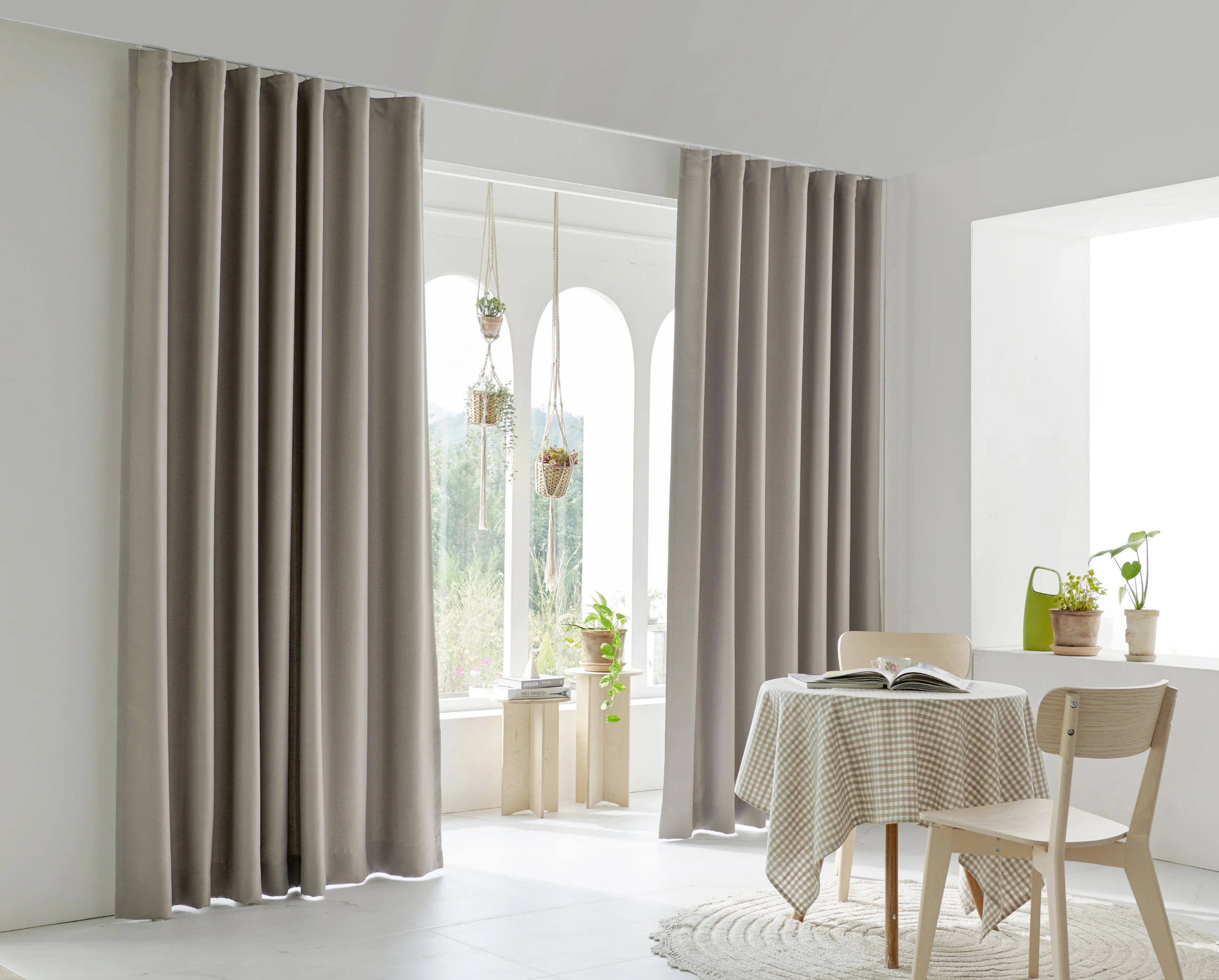 뷰하우스 비츠 3중직 사계절 원톤 암막커튼 아일렛 커튼봉세트 