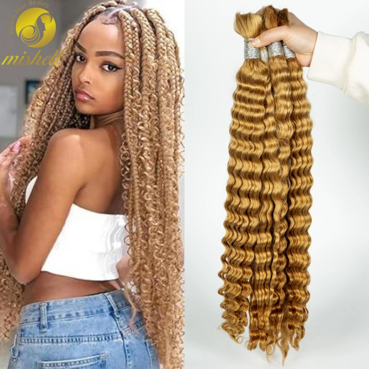 26 28 Inch Deep Wave Bulk Human Hair for Braiding No Weft 100% Virgin Hair Curly Human Braiding Hair Extensions for Boho Braids