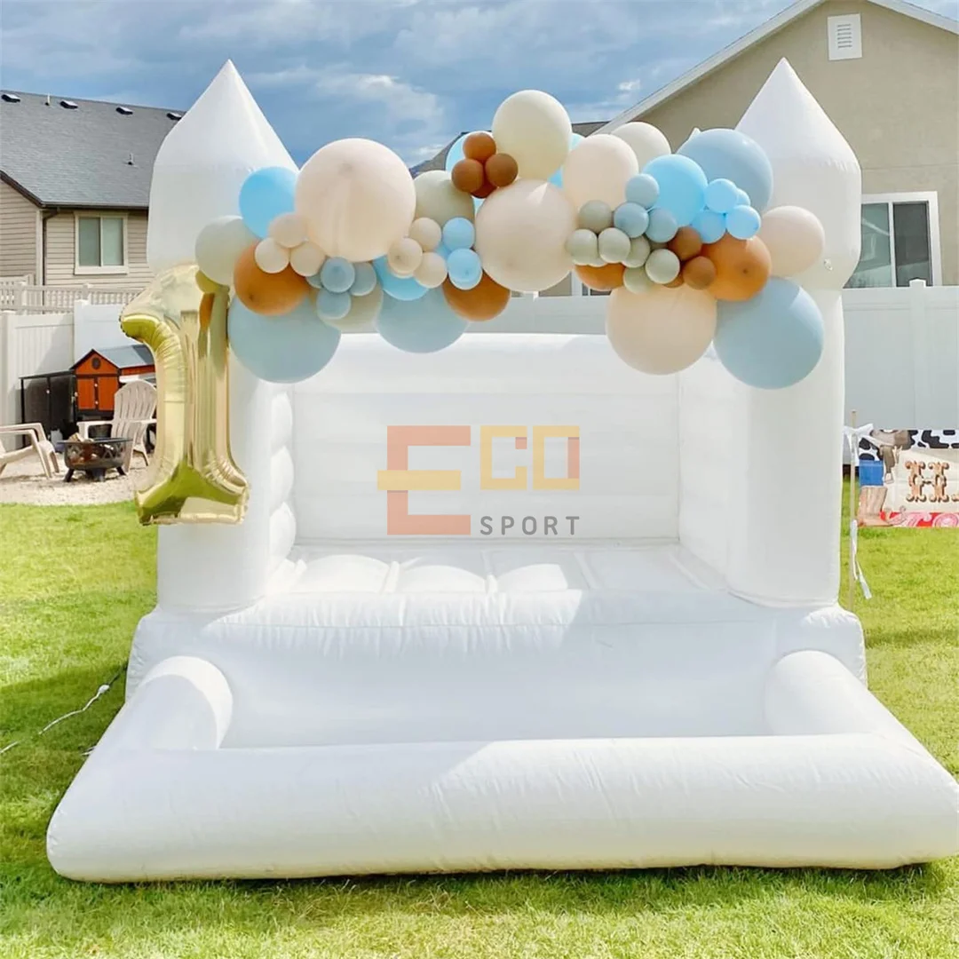 Commercial Grade White or Pink Bounce Jumping Castle Inflatable Bouncy House with Ball Pit for Kids for Wedding and Parties 