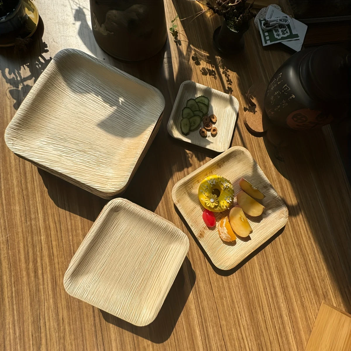 Disposable palm leaf meal plates, 24 pieces each, 6+8 inches