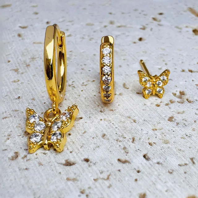 thumbnail interactive-video image 1 of Gold Butterfly Hoops, Butterfly Earrings, Gold Filled Butterfly Mini Hoops, Butterfly Dangle Earrings, Huggie Hoop Earrings 1 of 14
