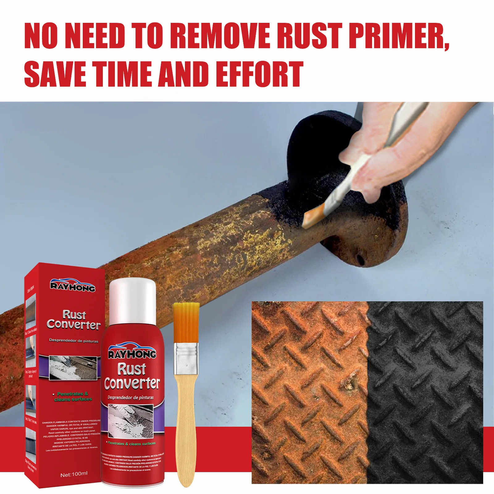 Car Anti-Rust Rust Remover With Brush Chassis Rust Converter Repair Metal Surfaces Maintenance Polishing Clean Protect Iron