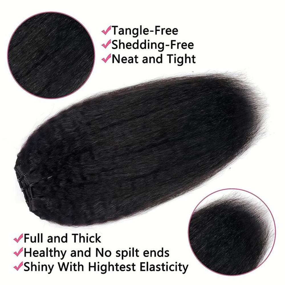 Kinky Straight Clip In Human Hair Extensions 120G 8pcs/Set 100% Brazilian Human Hair Natural Black Color For Women 14-26 Inches