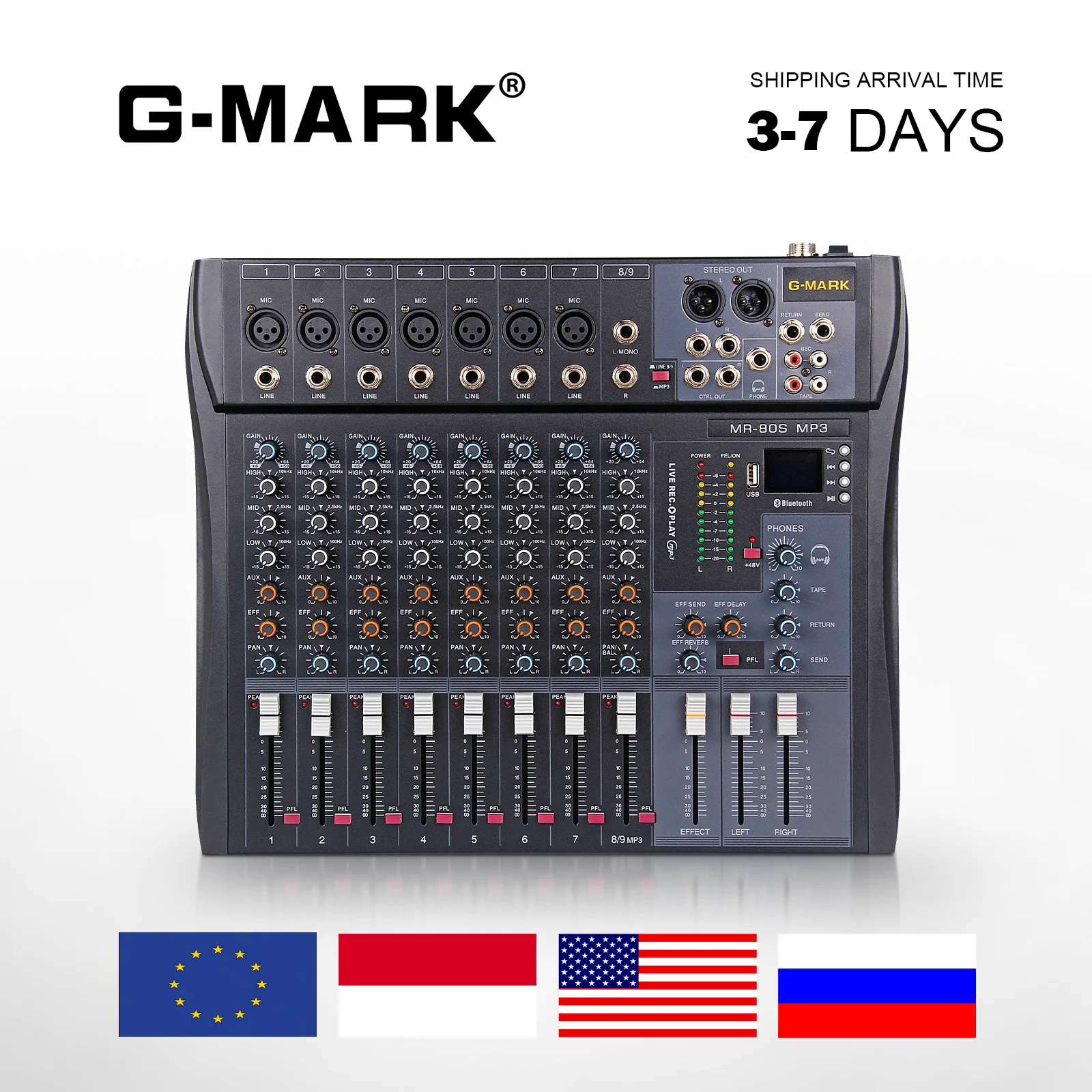 

Bluetooth Mixer G-MARK MR80S USB Mixing Console 8 Channel 48V Phantom Power Sound Board For PC Stage Studio DJ Controller