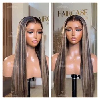 Highlights 5x5 Silk Base Lace Wig Glueles sLong Straight Pre Plucked 13x4 Lace Frontal Wig Human Hair Wigs halloween christmas