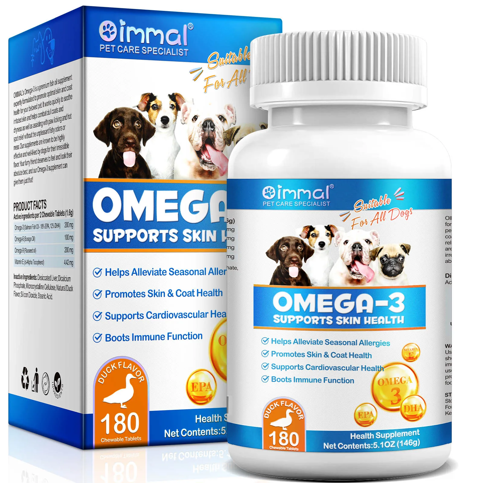 Pet Nutrition Supplement OMEGA-3 Suit for Dogs Cats Alleviate Seasonal Allergies Promote Skin & Coat Health Boost Immune Function