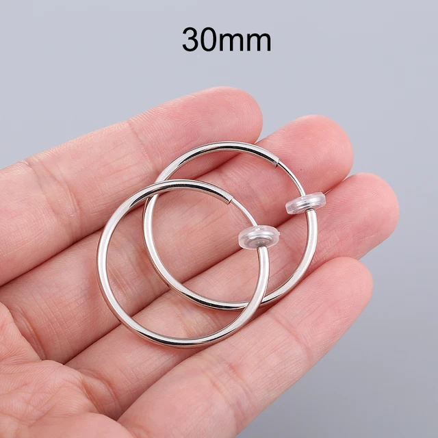 1 Pair Gold Silver Punk Hoop Earrings For Couple Fake Hoops Ear Clip Earrings Without Holes Ear Cuffs For Non Pierced Ears Steel color 30mm