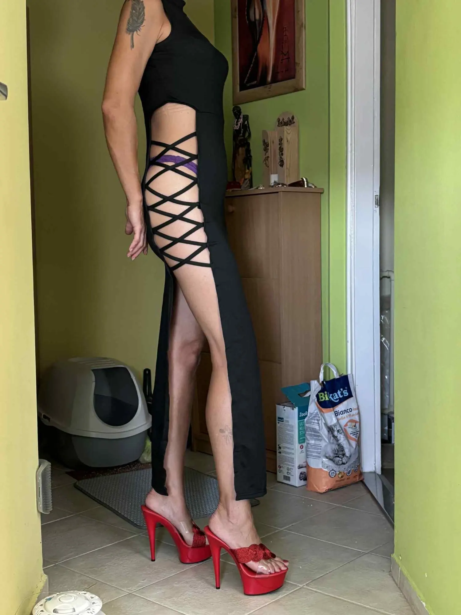 Criss Cross Cut Out Dress, Sexy Bodycon Mock Neck Sleeveless Dress, Women's Clothing photo review