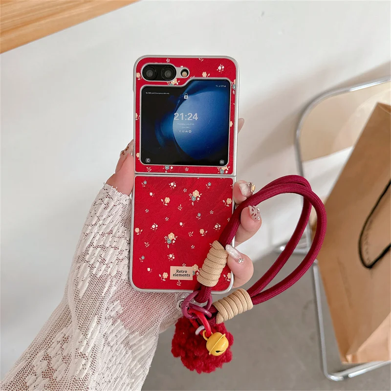 Silver Border Floral Plush Lanyard Phone Case - Shock-Resistant Fashion Cover