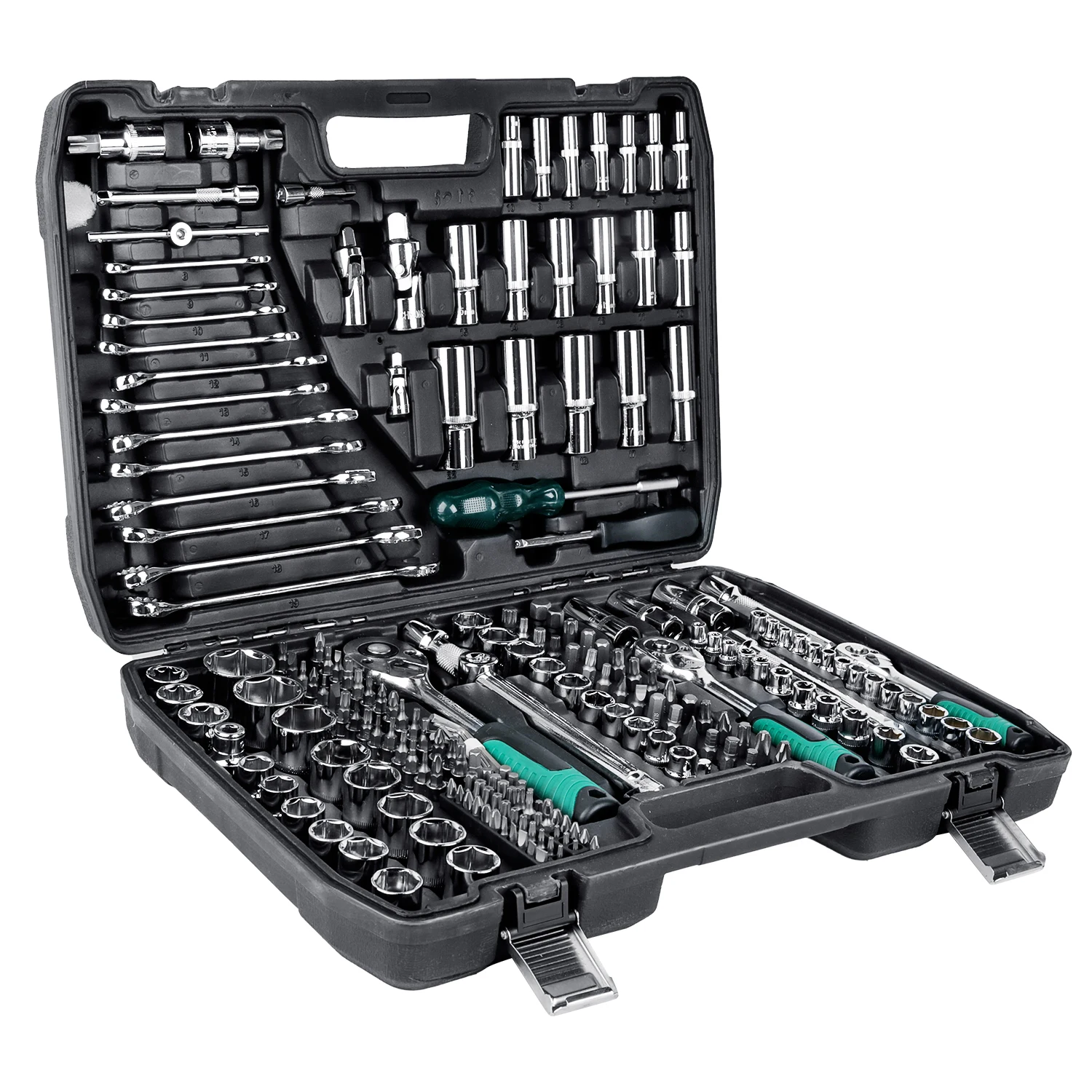 Ensemble d'outils mécaniques 216 pièces, jeux de clés à douille 1/4 "3/8" 1/2 "avec clé à cliquet à 24 dents pour la réparation automobile de camions de motos