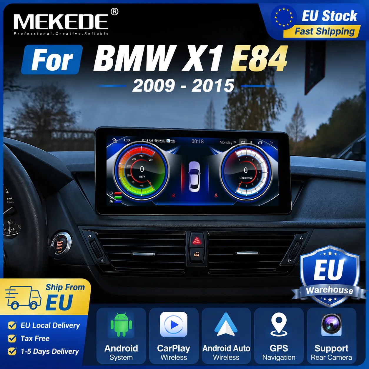MEKEDE Almacén UE Pantalla táctil 10,25" para BMW X1 E84 2009‑2015 Sistema inteligente Android Carplay inalámbrico Android Auto Radio para coche 8‑core Reproductor multimedia para coche Sistema GPS 1