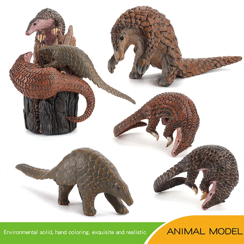 Simulation Wildlife Protection Animals Pangolin Manis Pentadactyla Model Action Figures Tree Stump Miniature PVC Toys Kids Gift