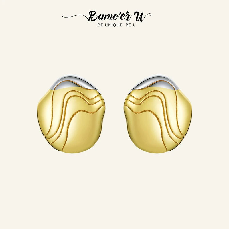 

Bamoer U 100% 925 Sterling Silver Gold Plated Wave Stud Earrings for Female Ear Studs Matching Bridal Wedding Gifts Fine Jewelry