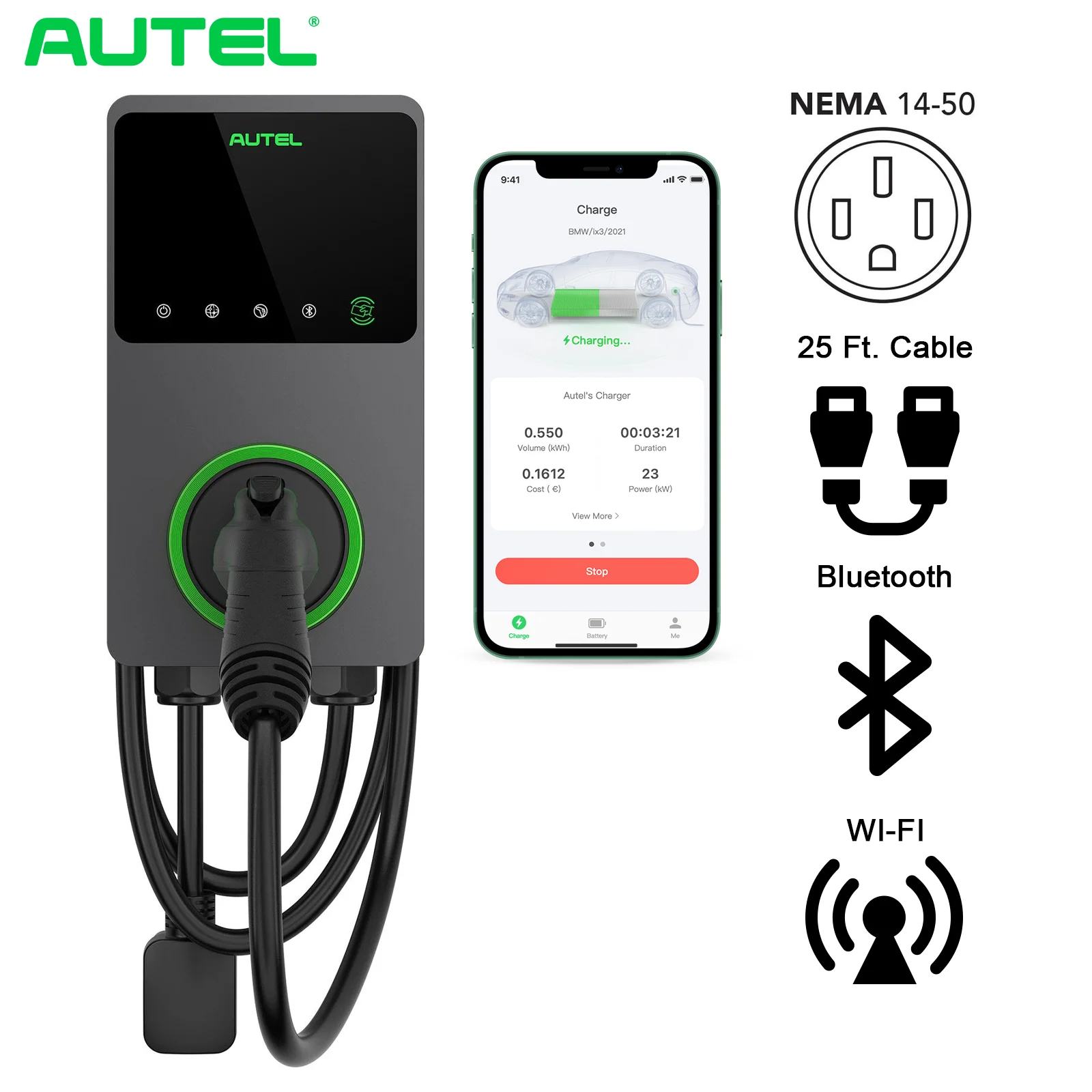 Autel 40A 240V 9.6KW WIFI RFID Enable Smart EVSE Level 2 Home EV
