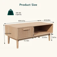 Superaly, table basse en rotin, table d'appoint pour canapé, table basse rectangulaire pour le salon, table basse avec tiroir et compartiment de rangement, armoire de salon, couleur naturelle 3