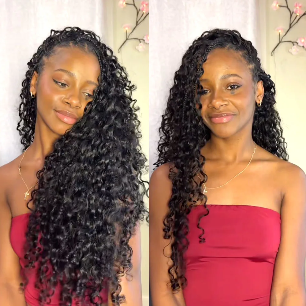Burmese Curly Miracle Knots Crochet Hair Boho Braids 100% Human Hair Quality Extension For Braiding Feathered Human Crochet Hair 3