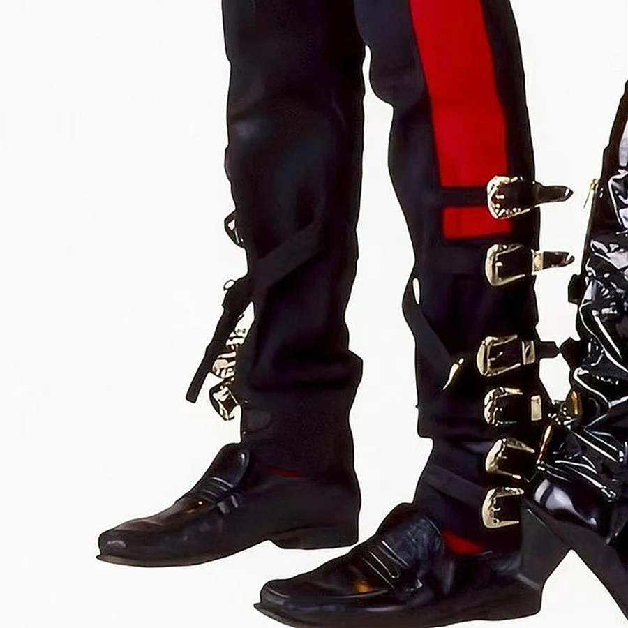 マイケルジャクソンの悪い黒のパンツ、メイテルのバックル付きの薄い