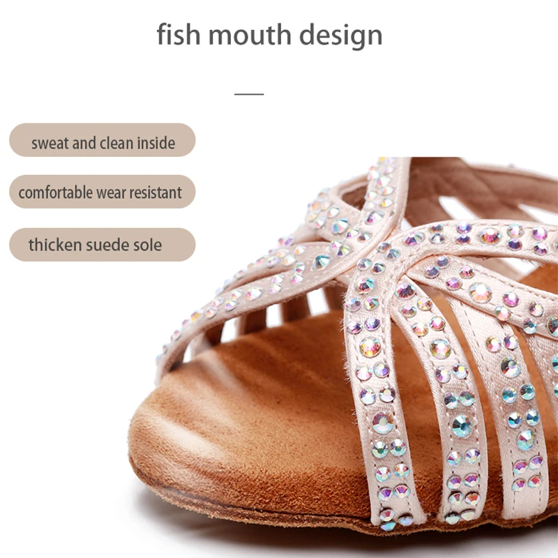 Woman Stain Silk Latin Dance Shoes for Girls Black Brown Suede Leather Ballroom Salsa Dancing Shoes for Weding Party 3inch Heel