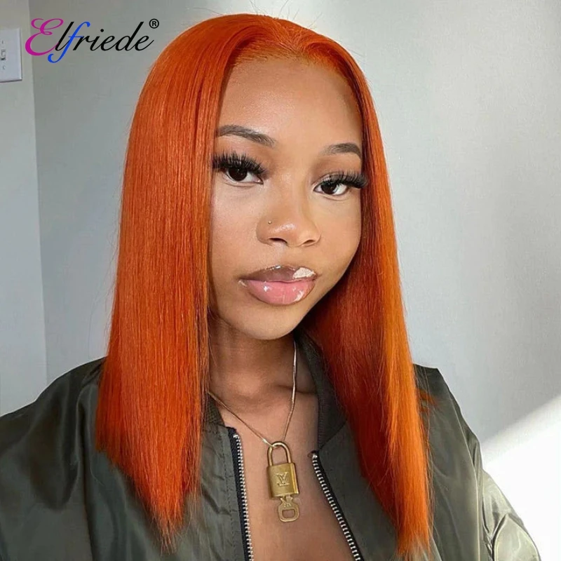 

Elfriede #350 Ginger Orange Bob Wigs 13X4 13x6 HD Lace Frontal Wig Straight 180% Density Preplucked Human Hair Wigs for Women