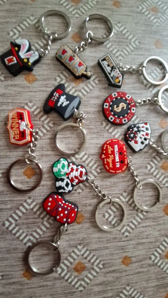 10Pcs Las Vegas Casino Poker Card Theme PVC Keychains Backpack