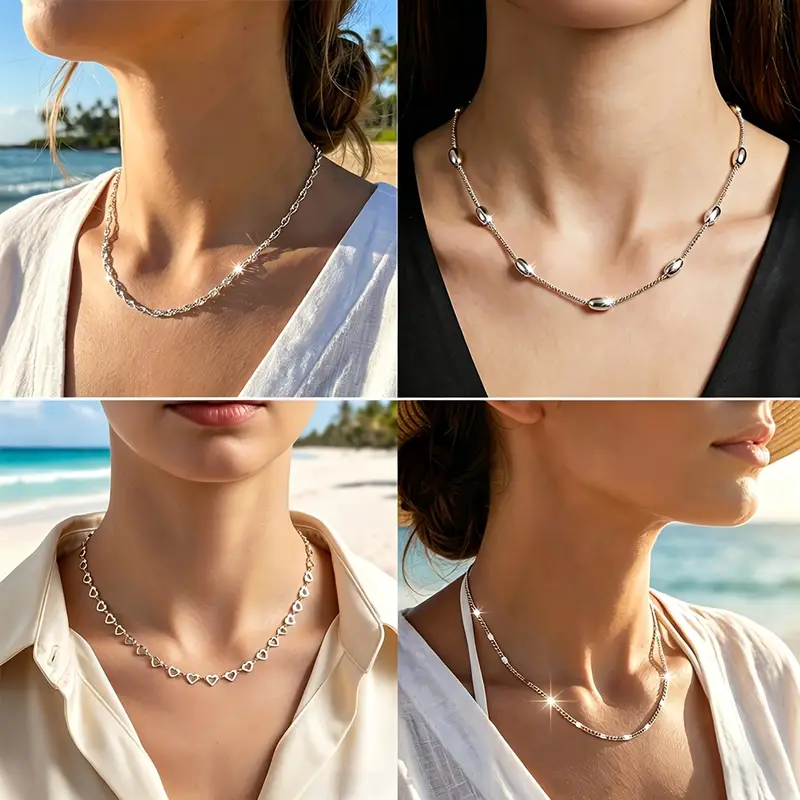 4Pcs High-Quality 18K Gold-Plated Adjustable Fashionable Stainless Steel Necklace Set – Stylish, Lightweight, Suitable for Street Wear, Travel, Outdoor Activities, and Parties, Is the Perfect Jewelry Gift for Holidays and Graduation Season, Versatile Women's Fashion Necklace - Image 6