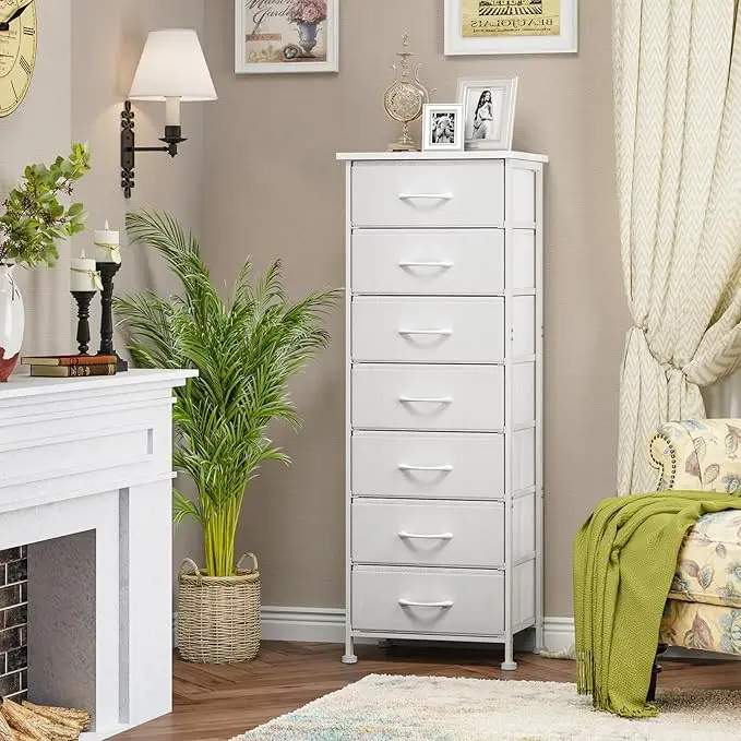 White Tall Dresser for Bedroom, 7-Drawer Fabric Storage Organizer, Perfect for Closet, Entryway, Hallway, or Nightstand Furnitur 2