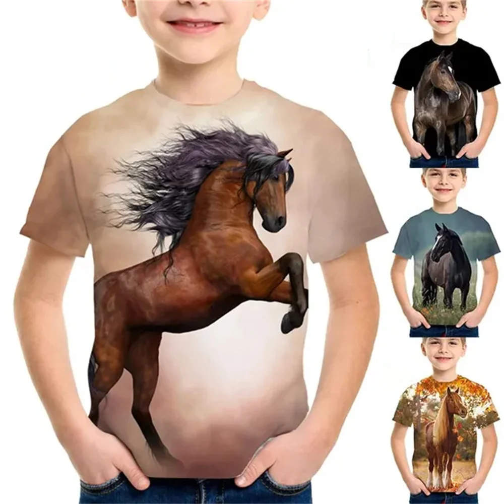 T - shirt enfant fille cheval 19 couleurs Teen boy costume garçon 3D t - shirt enfant t - shirt 9 à 12 ans coréen Teen