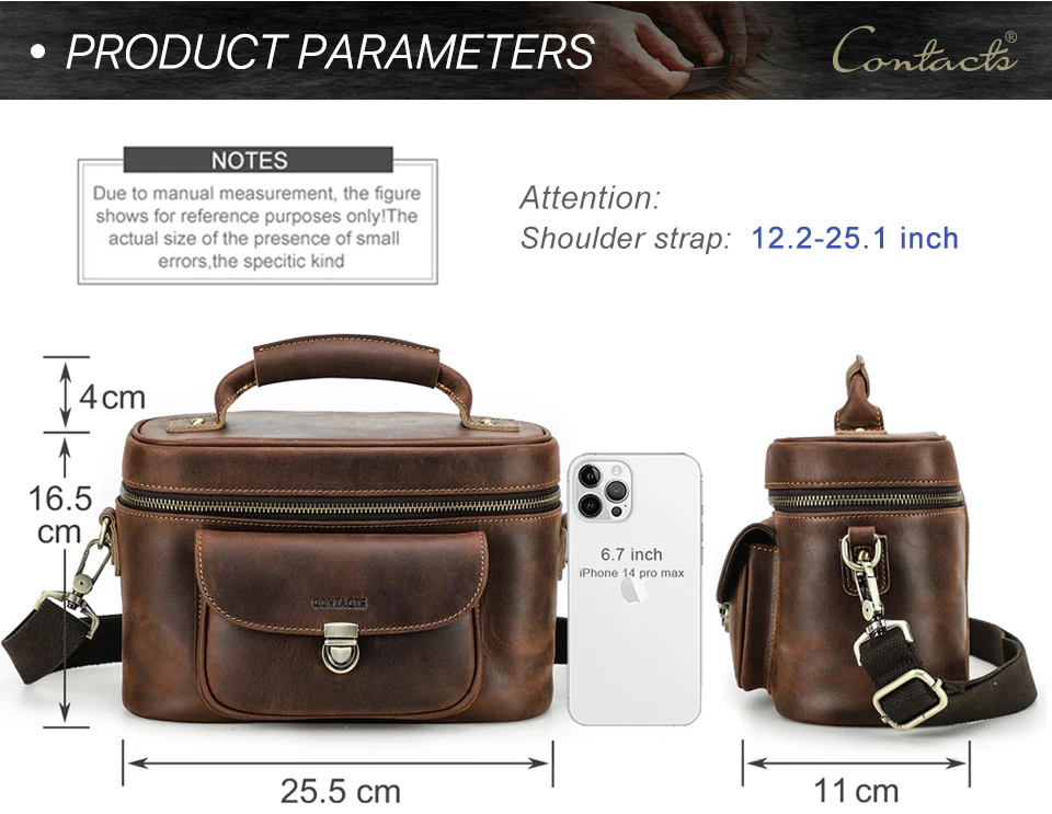 Kontakt echte Leder Männer Umhängetasche Design Luxus Kamera tasche Reise griff Tasche Handtasche Fotografie Veranstalter Tasche – Detail 4