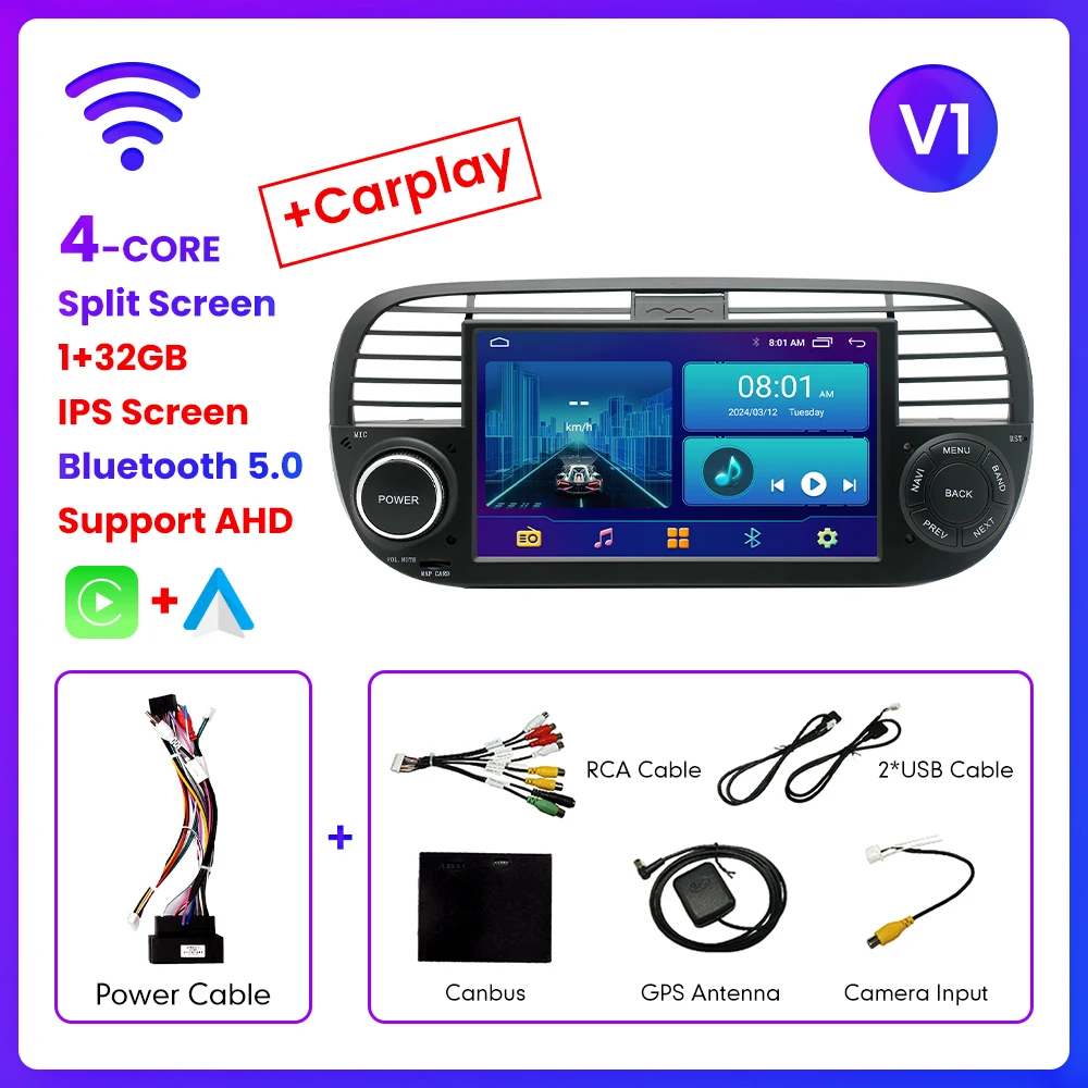 ANDROID AUTORADIO NAVIGATORE per Fiat 500 Fiat Abarth 595 2007-2015