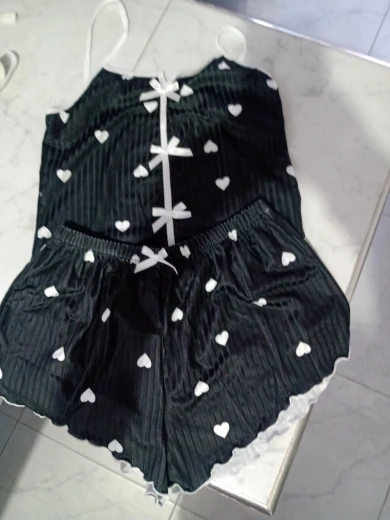 Heart Print Silk Satin Pajama Set for Elegant Summer Relaxation photo review