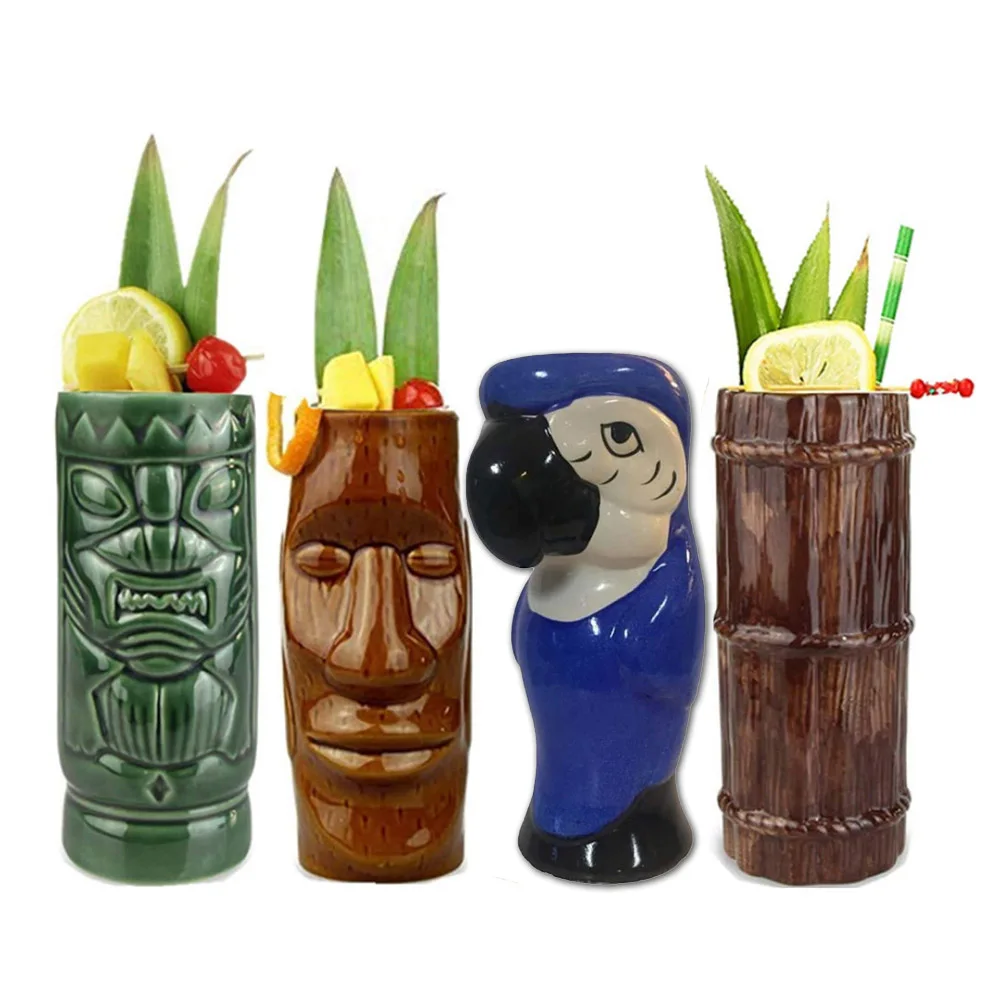 Tiki Mugs Ceramic Cocktail Mugs Glasses Drinks Cups Hawaiian Party