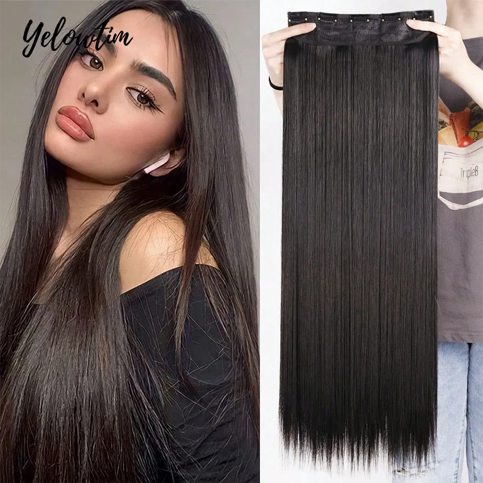 Synthetic Straight Clip In Hair Extension Blonde Black Brown