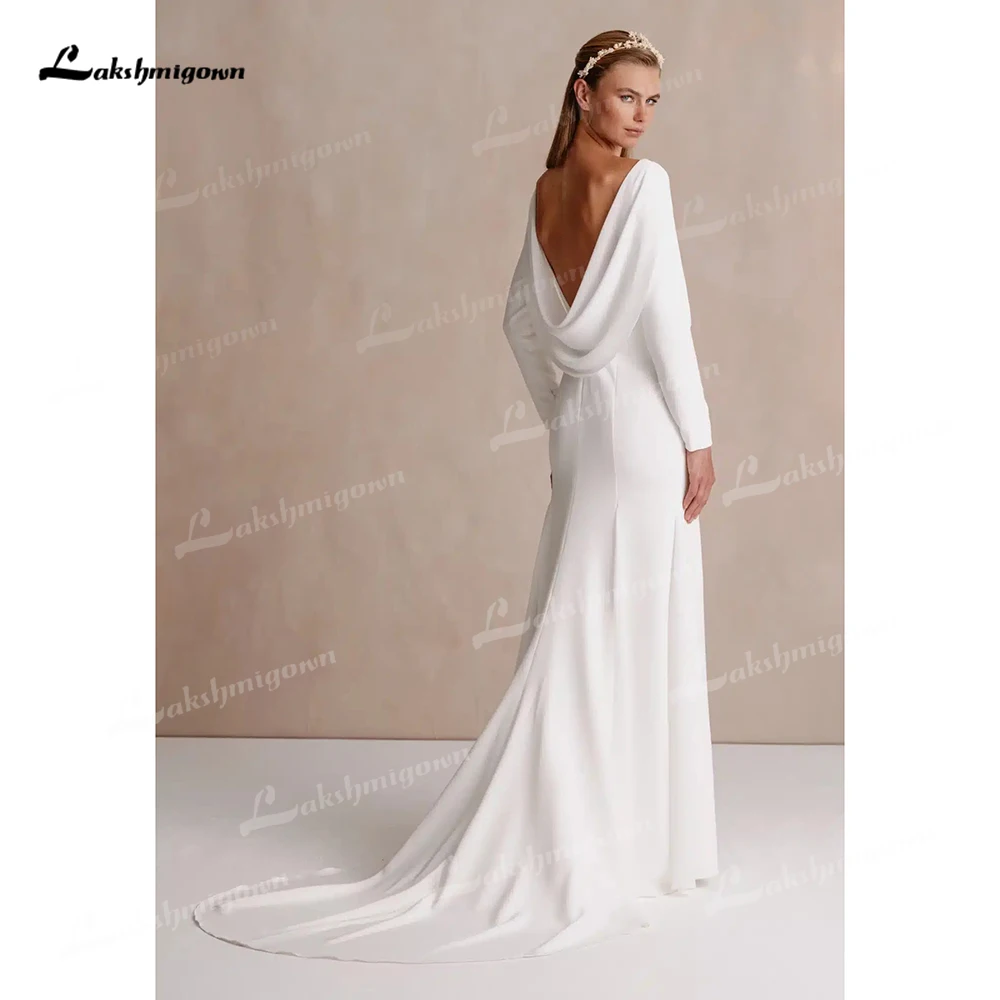 Simple Square Collar Long Sleeve Backless Crepe Chiffon Mermaid