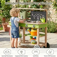Cuisine en bois d'extérieur, cuisine pour enfants, cuisine de jeu, avec roues, robinet, jardinières, tableau noir, étagères, accessoires de cuisine 5