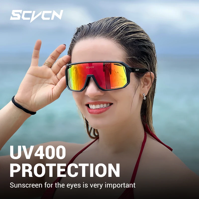 SCVCN New Polarized Cycling Glasss Outdoor Sports Running Drving Sunglasses for Men Fishing Goggles Mtb Bicycle Eyewear 1 Lens