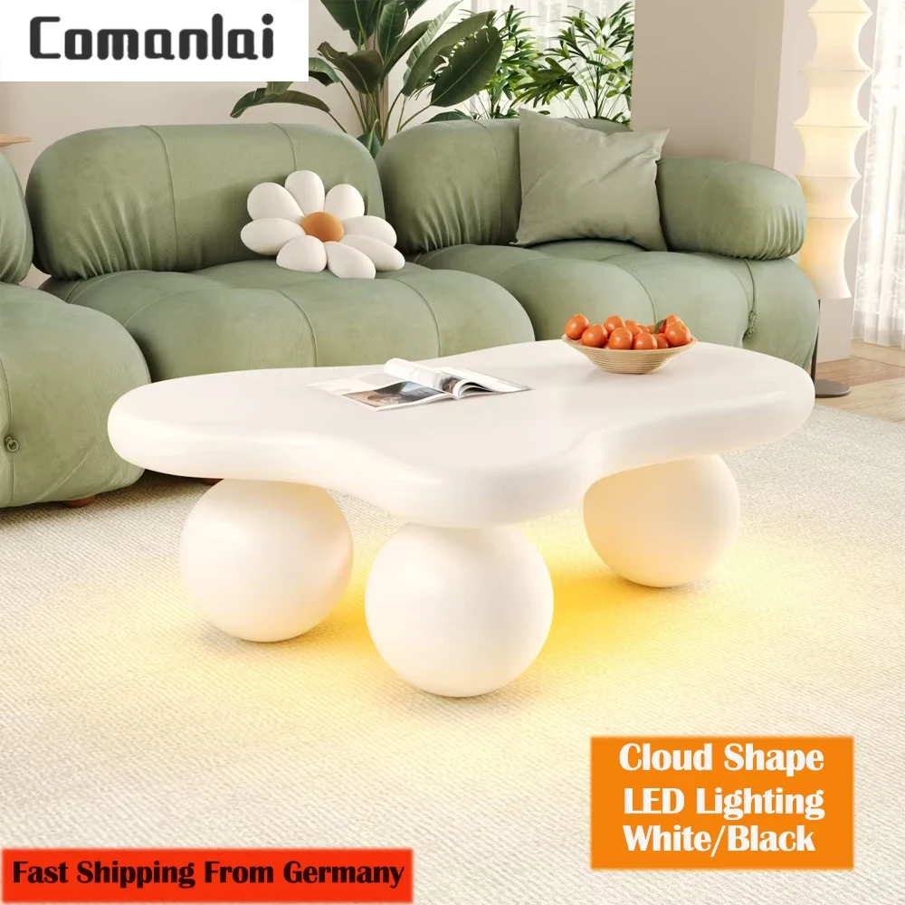 Table basse Comanlai avec éclairage LED, table d'appoint en forme de nuage au design unique, pied rond, table à thé pour salon, bureau, blanc 1 Table basse Comanlai avec éclairage LED, table d'appoint en forme de nuage au design unique, pied rond, table à thé pour salon, bureau, blanc 1