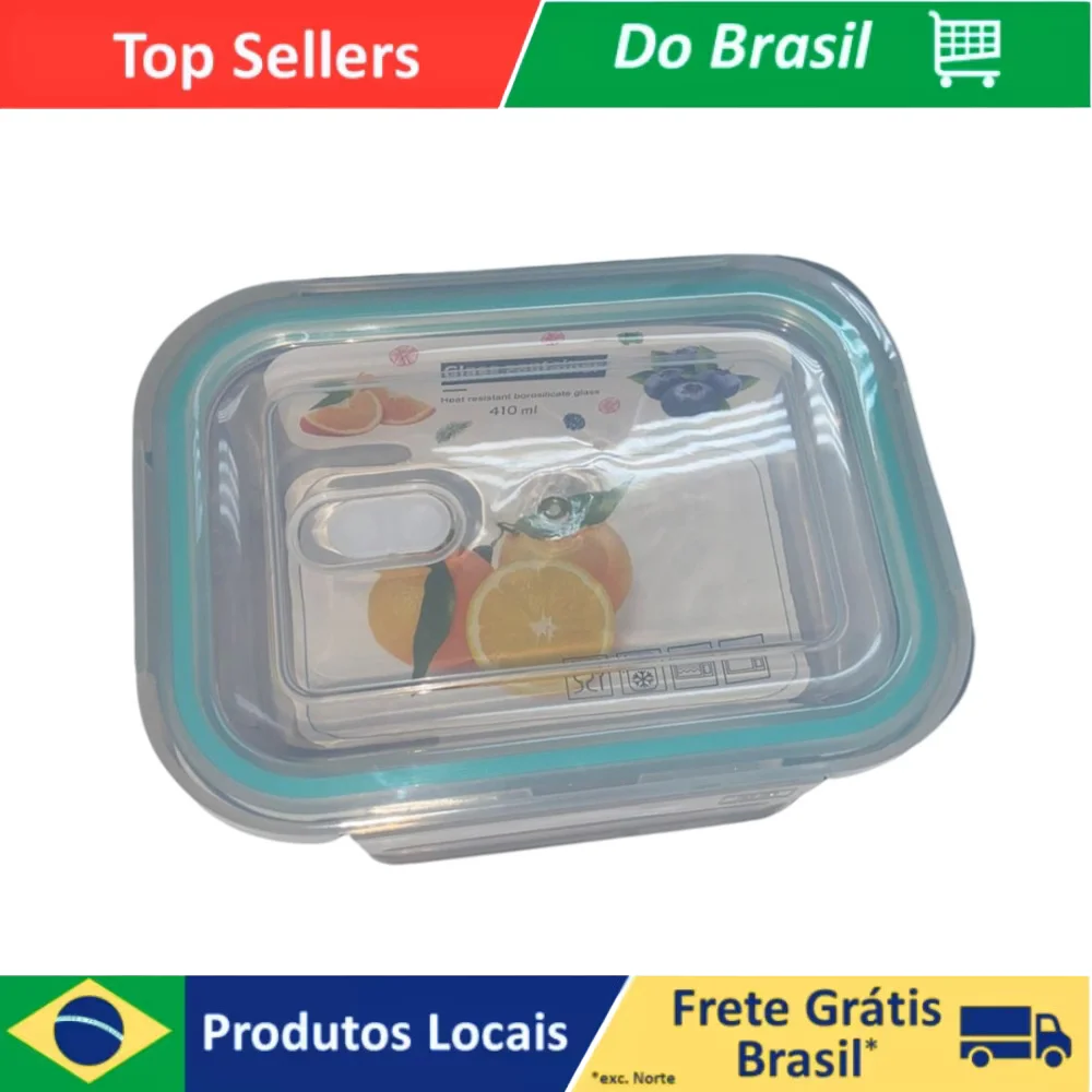 Marmita de Vidro Resistente ao Calor 400 ml Lancheira Hermética Vedaçao Pote Fitness