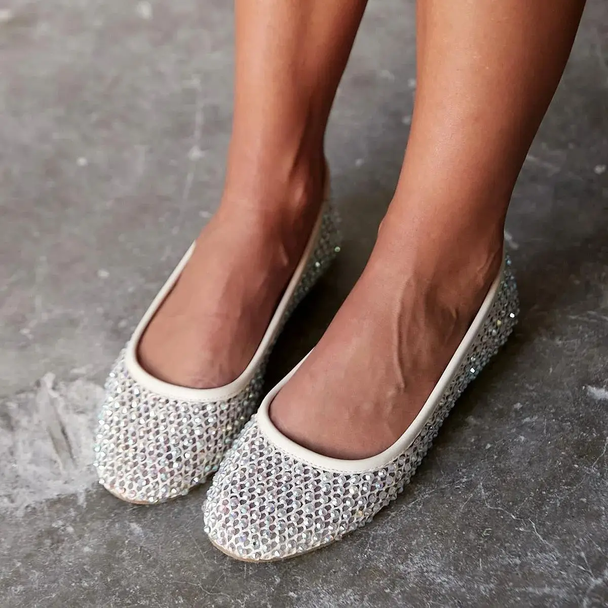 

Zayn Interior Real Leather Exterior Stone Mesh Flat Sole Comfortable White Women's Ballerina Ballerina Round Toe Stylish Shoes f