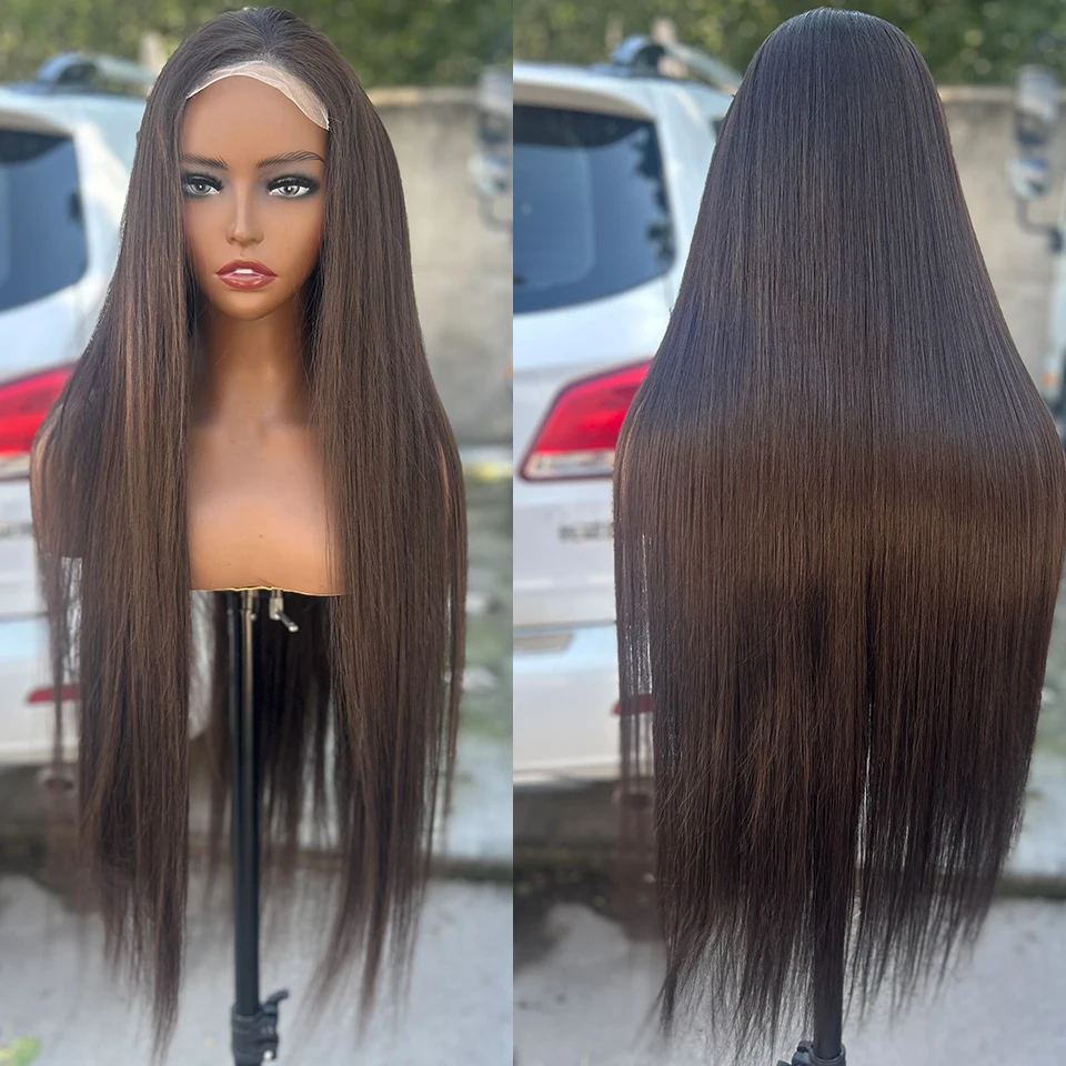 Synthetic Wig 36inch 4X4 Synthetic Straight Lace Front Wigs For Women Highlight Honey Brown Wig Ombre Blonde Lace Closure Wig Cosplay