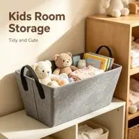 Polyester Storage Basket 40X15X20Cm Reinforced Pu Handles Rigid Structure Multipurpose for Toys Clothes Books Bathroom Bedroom 8