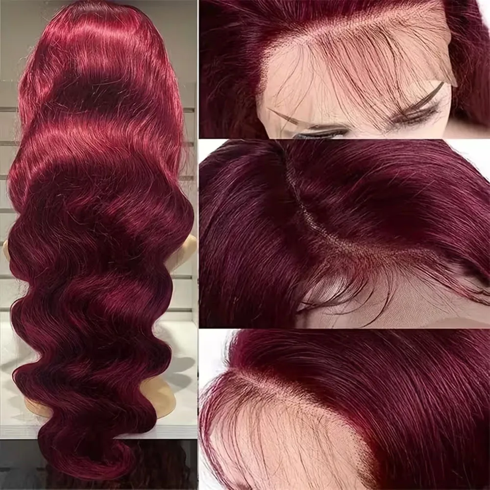 250% Density 99j Burgundy 13x6 Hd Lace Frontal Wig Human Hair body wave 13x4 Brazilian Lace Front Pre Plucked Wig For Women 2