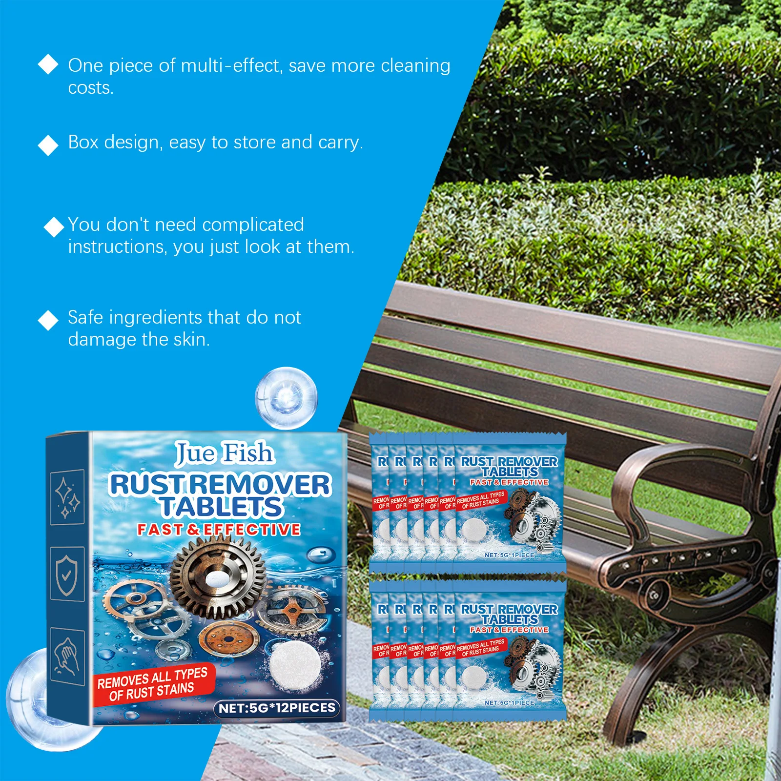 Jue Fish 12pcs Metal Rusts Removal Tablets Car Descaling Anti Rust Surface Polishing Stain Removal Cleanings Derusting Tablets