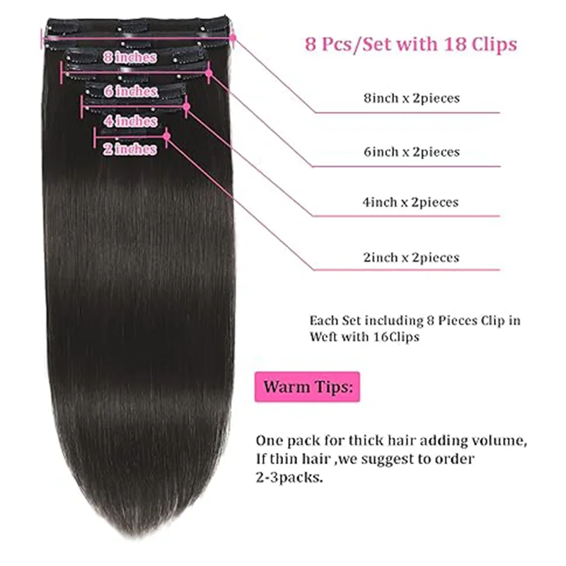 Straight Clip in Extensions Human Hair 120G/Pack Brazilian 100% Real Human Hair Extensions Full Head Seamless Clip in hair extensions
